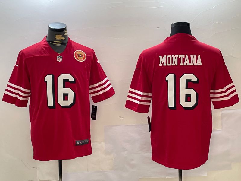 Men San Francisco 49ers #16 Montana Red Second generations 2024 Nike Limited NFL Jersey style 5->->